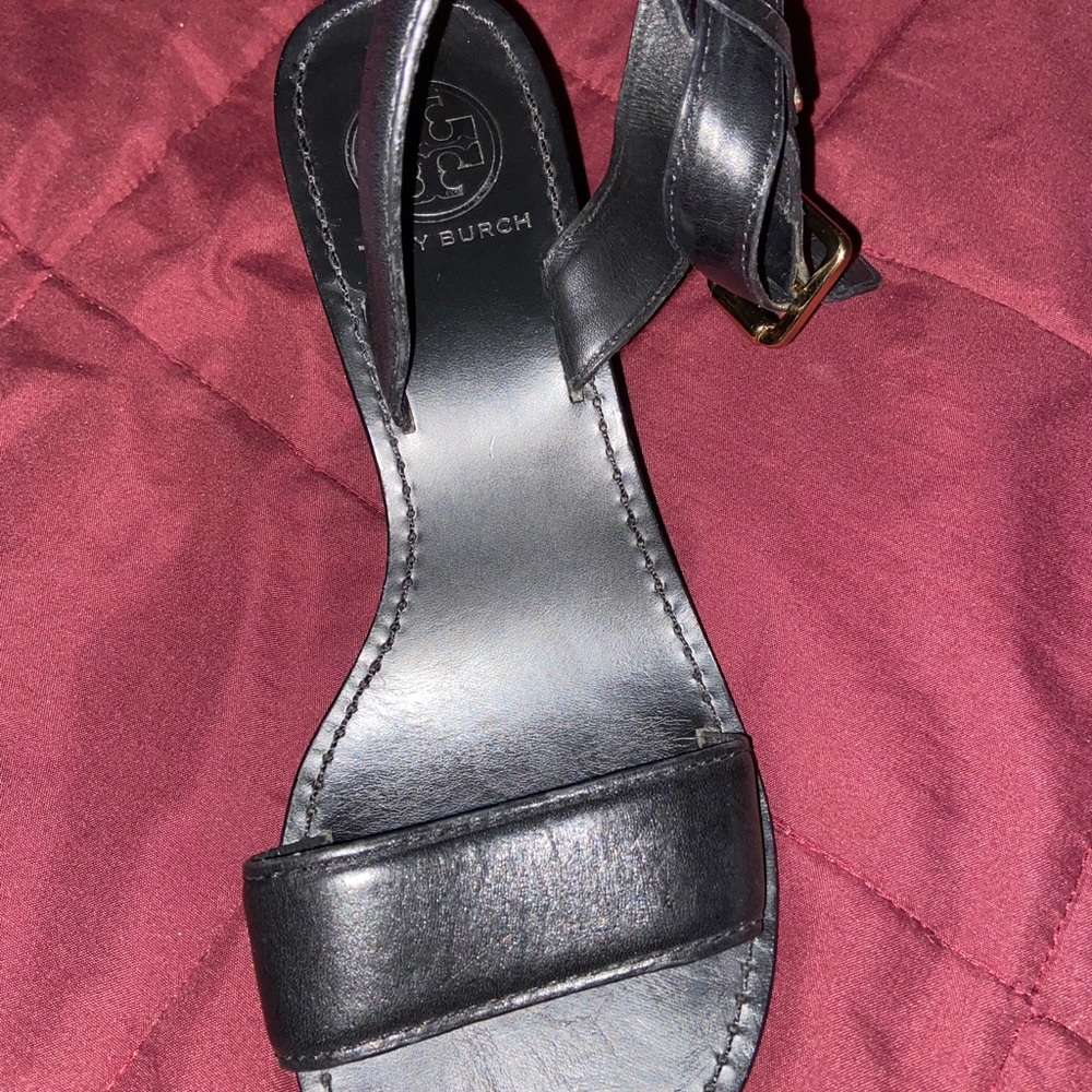 Tory Burch Black Leather Wedges - Picture 2 of 4